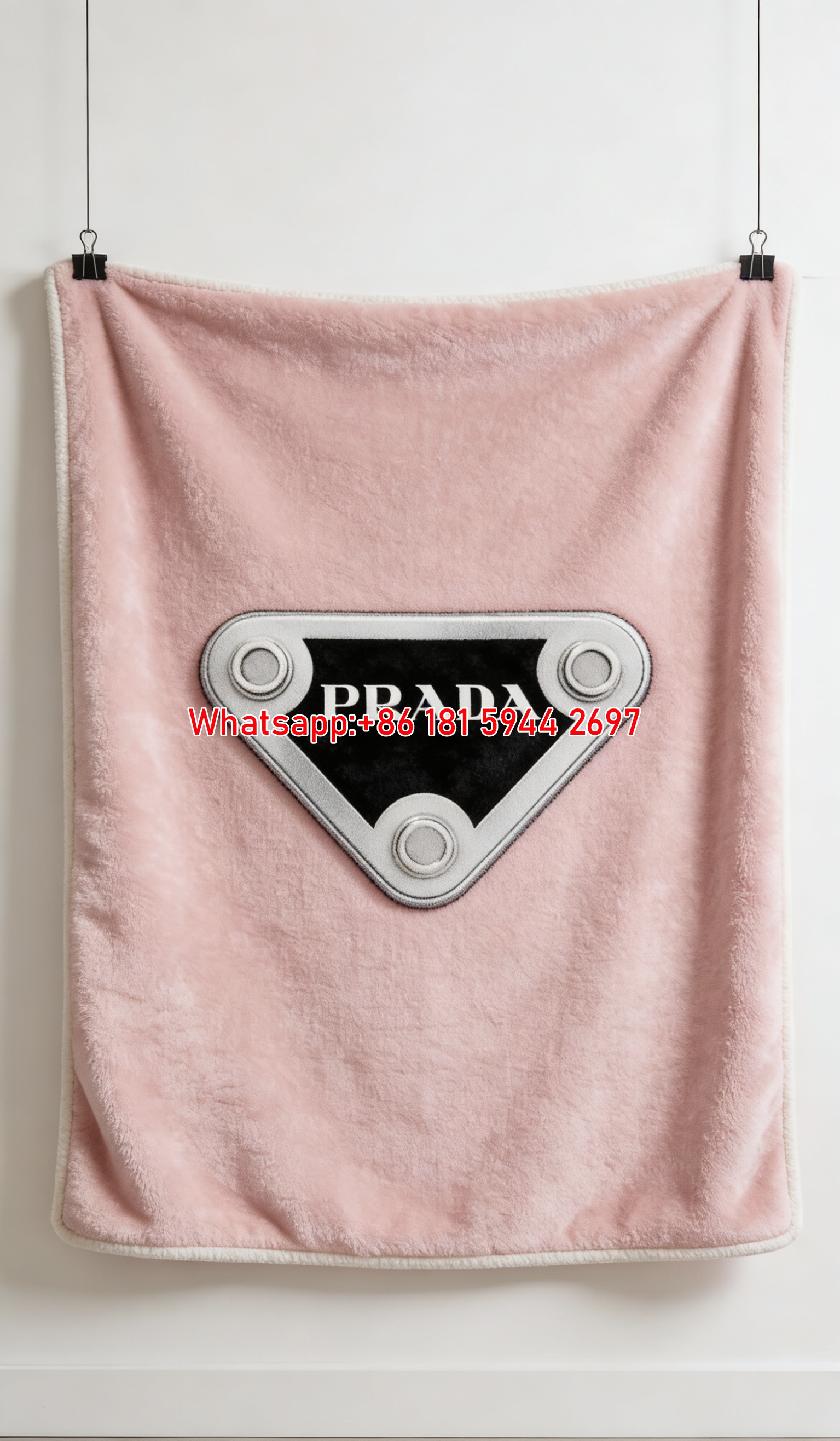 Prada Pink Milano Dal 1913 Logo Printed Flannel Throw Blanket IMG_2755
